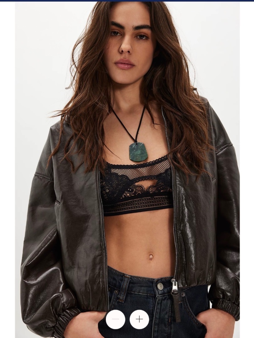 Free People Lena Moss Green Semiprecious Stone Necklace W/ Suede Cord